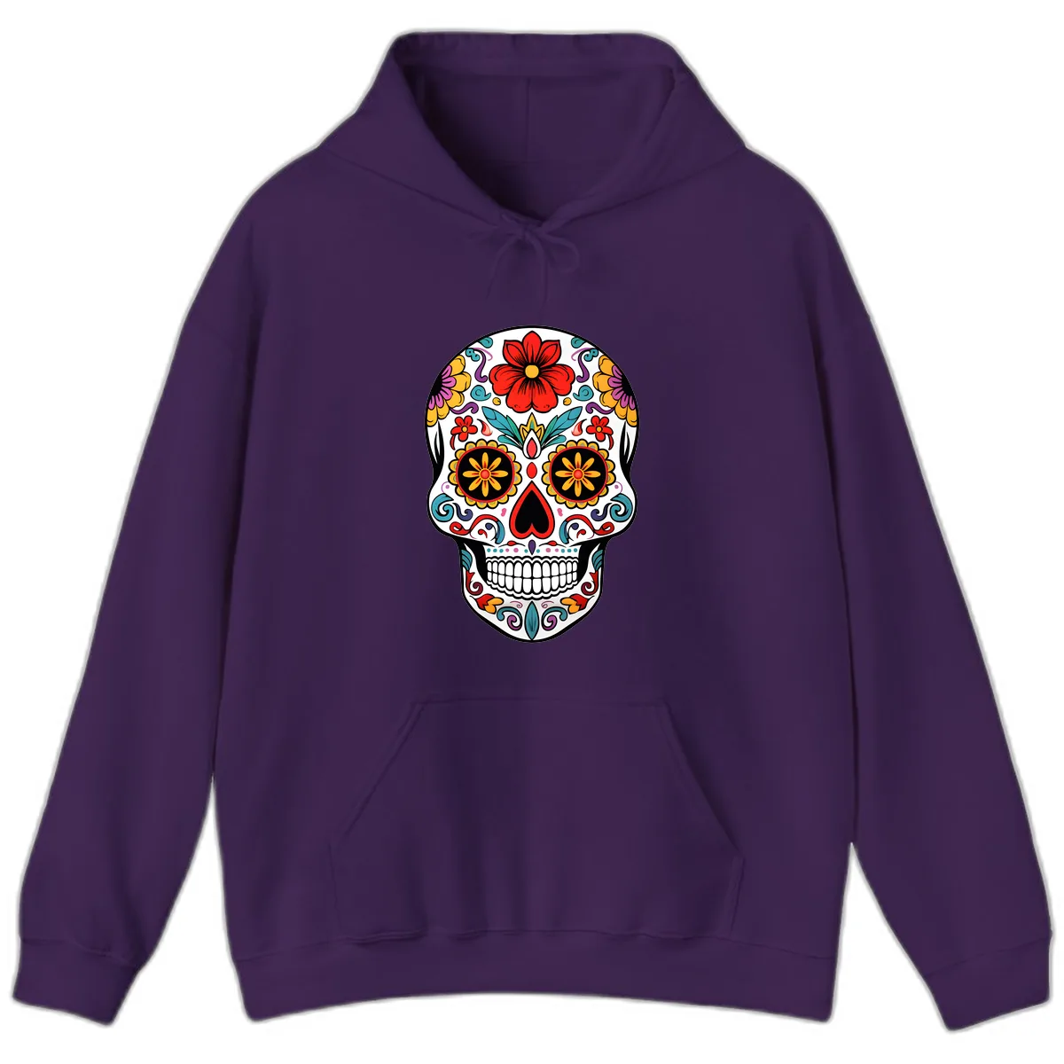 Vibrant Floral Calavera Sugar Skull Hoodie in Purple