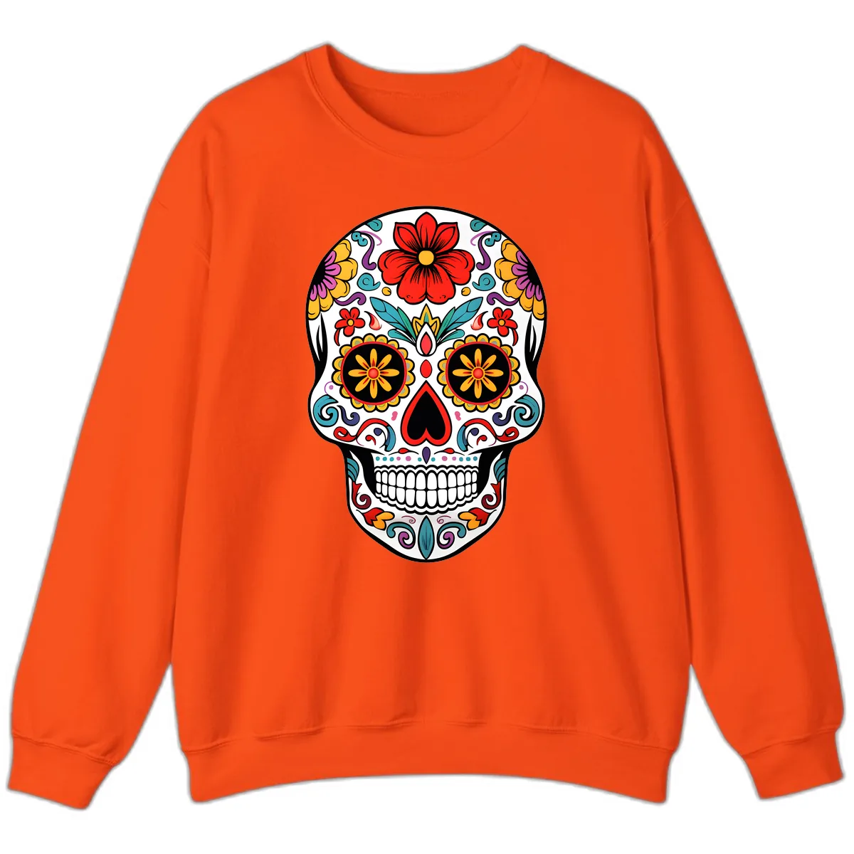 Vibrant Floral Calavera Sugar Skull Sweatshirt in Orange