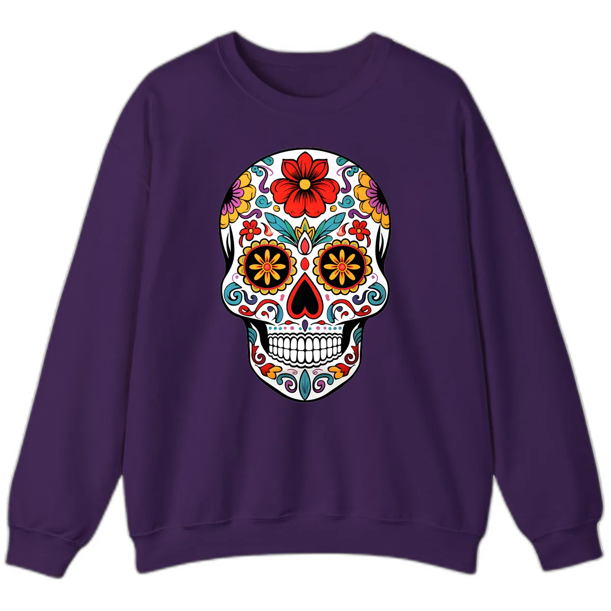 Vibrant Floral Calavera Sugar Skull Sweatshirt in Purple