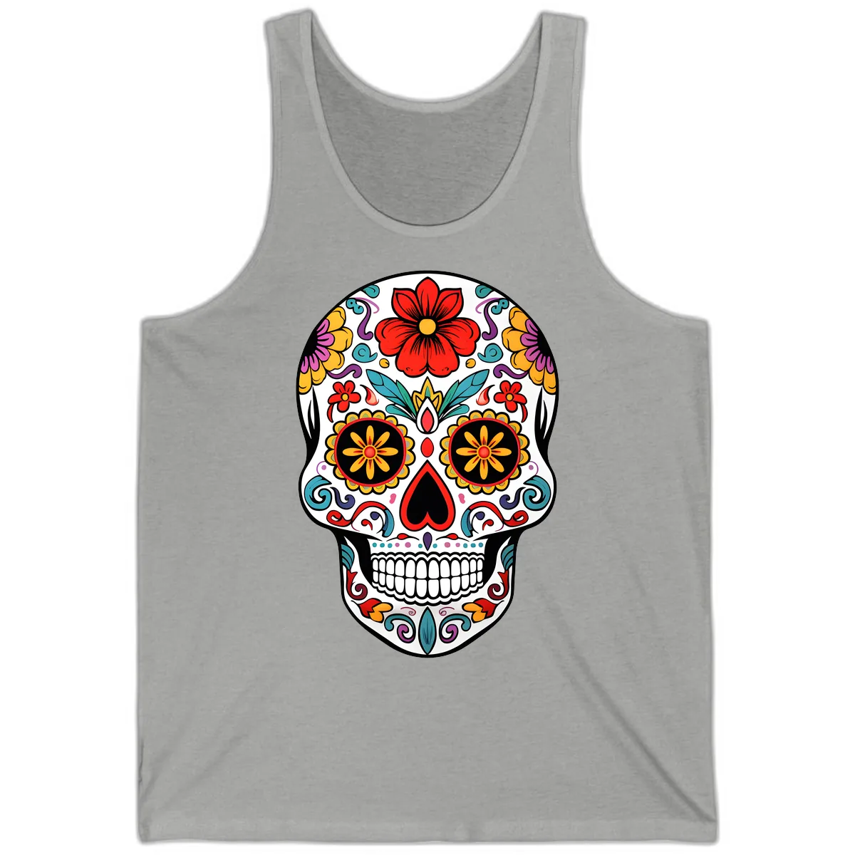 Vibrant Floral Calavera Sugar Skull Tank in Athletic Heather