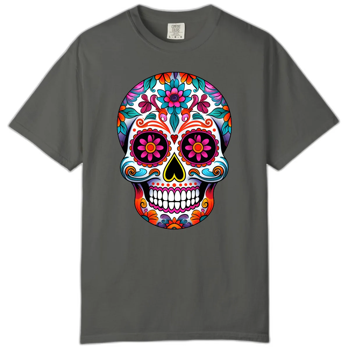 Vibrant Floral Sugar Skull Calavera Art Comfort Color in Pepper