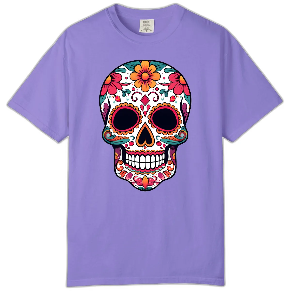 Vibrant Floral Calavera Day of the Dead Skull Comfort Color in Violet