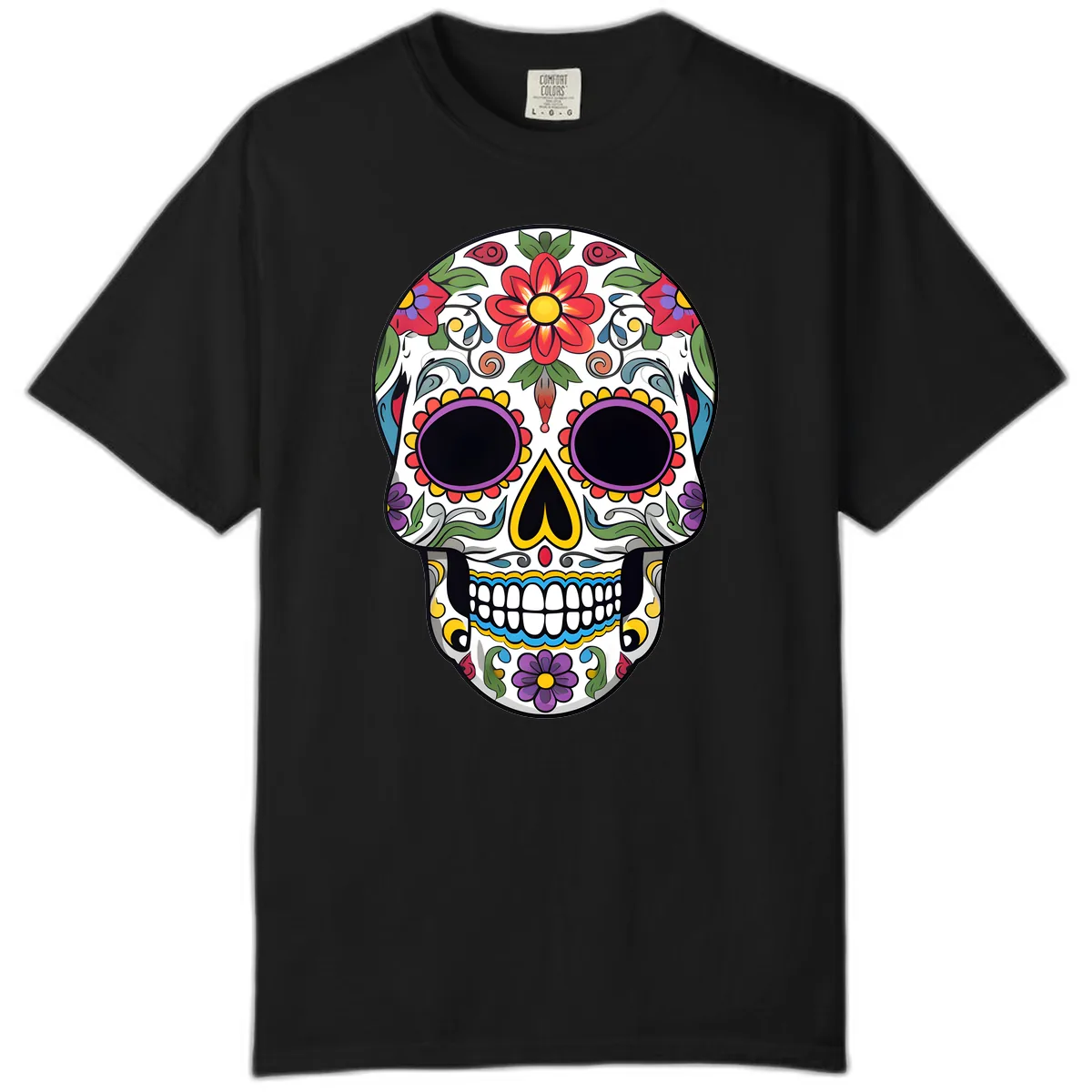 Vibrant Floral Calavera Sugar Skull Comfort Color in Black