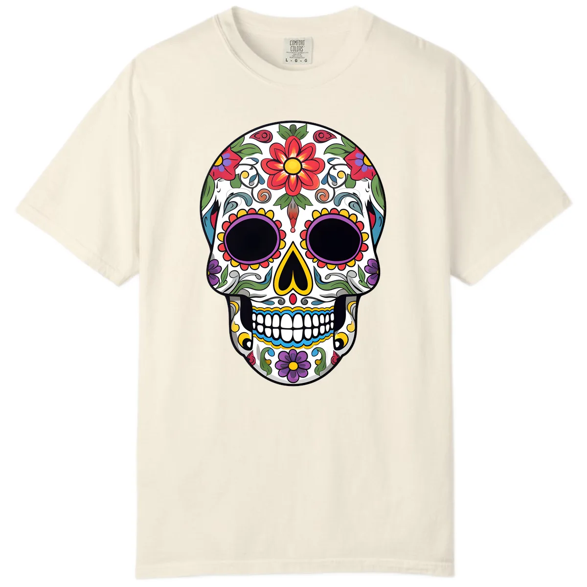 Vibrant Floral Calavera Sugar Skull Comfort Color in Ivory