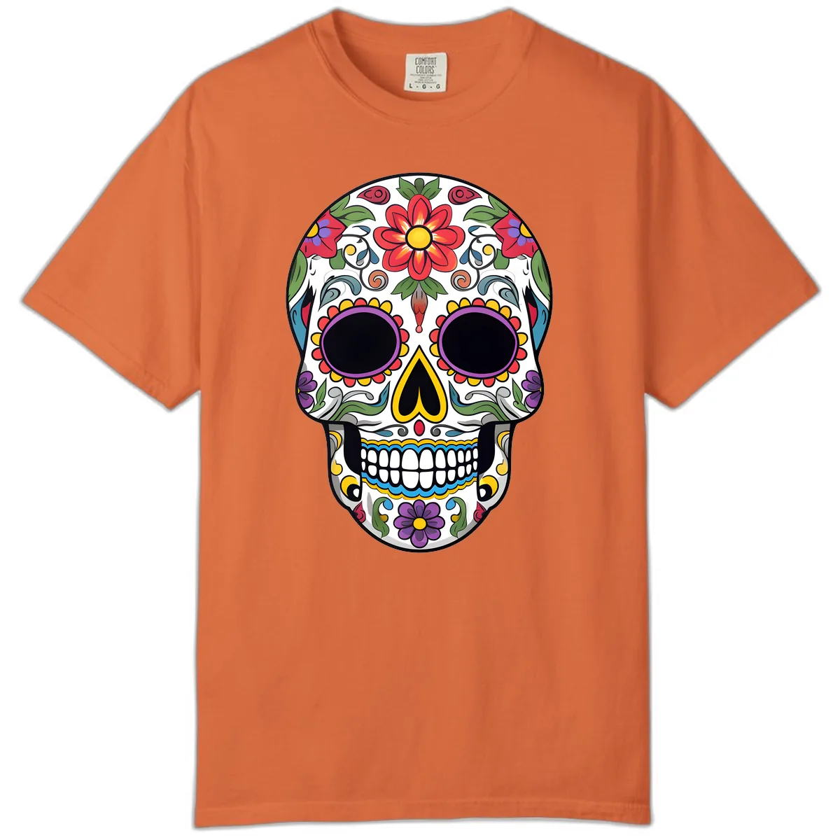 Vibrant Floral Calavera Sugar Skull Comfort Color in Burnt Orange