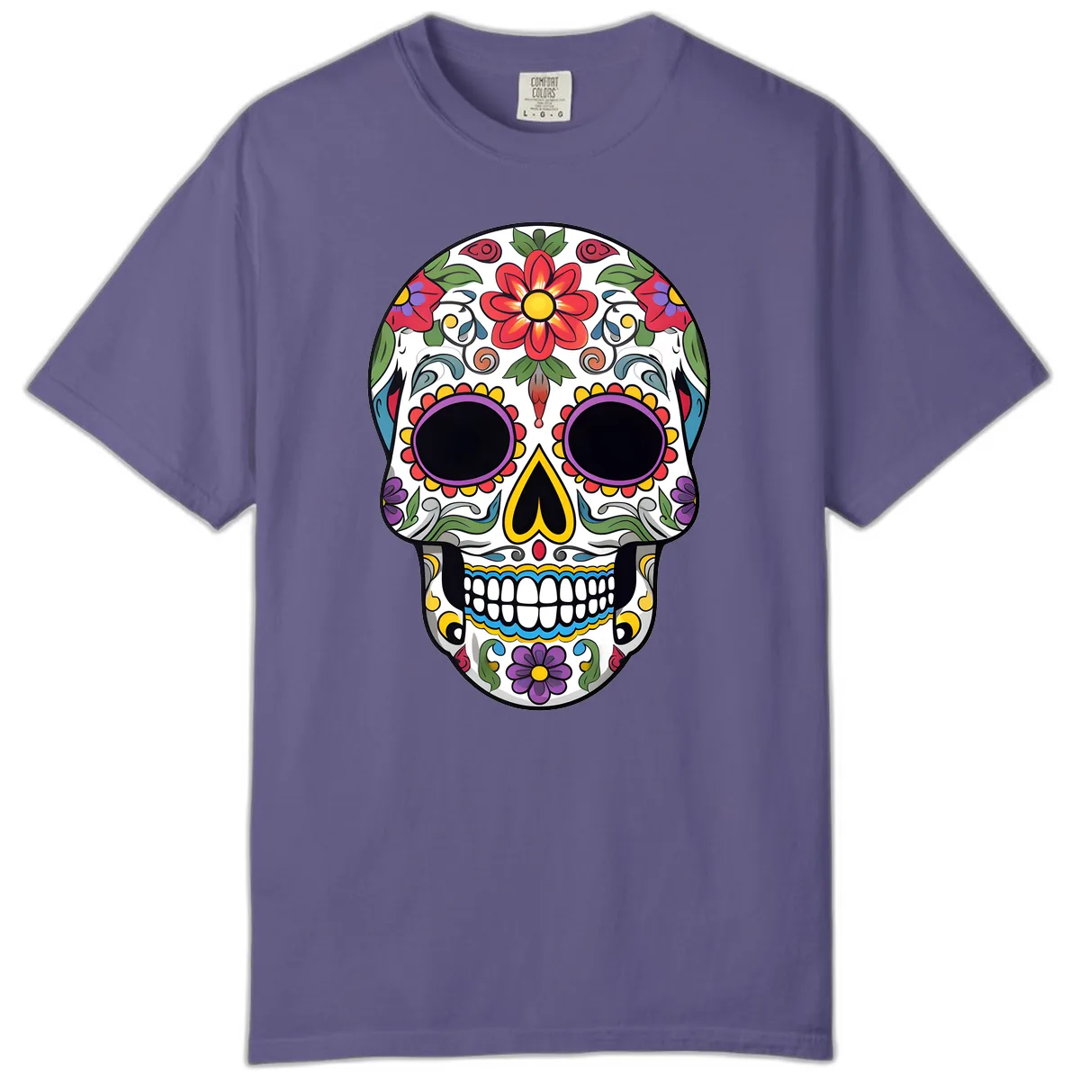 Vibrant Floral Calavera Sugar Skull Comfort Color in Grape