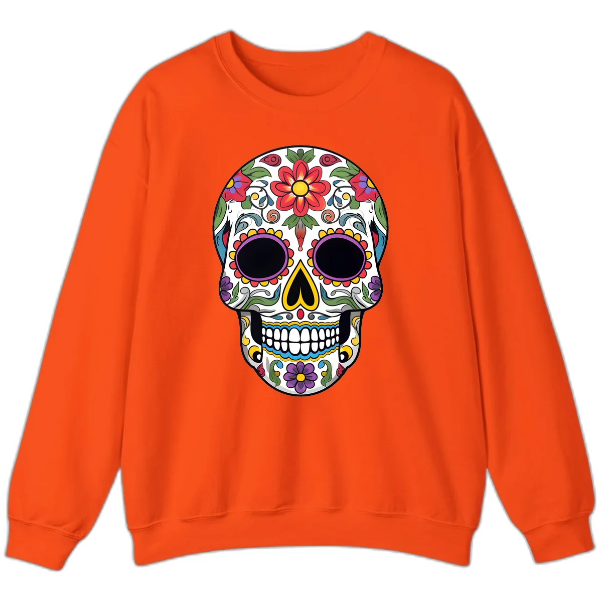 Vibrant Floral Calavera Sugar Skull Sweatshirt in Orange