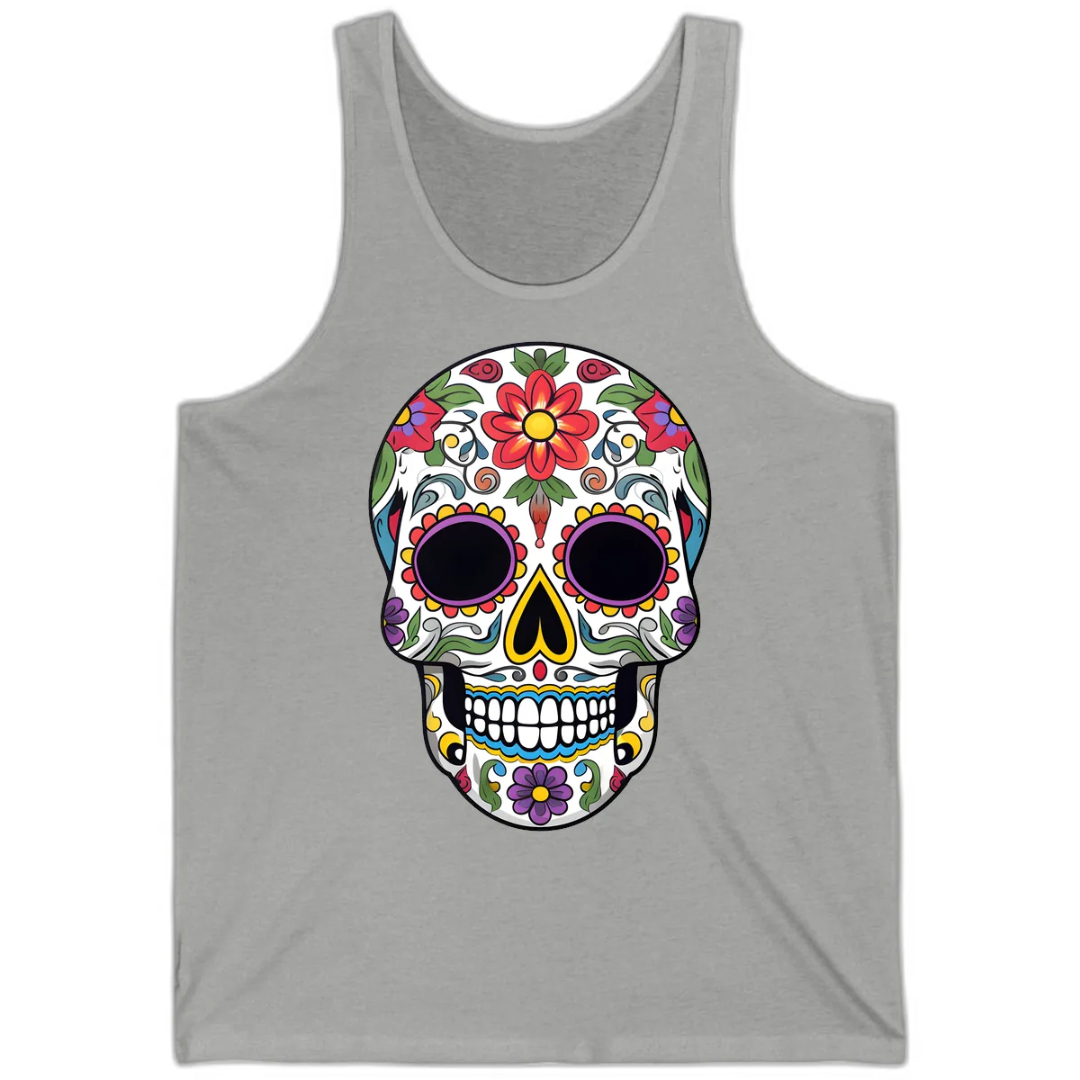 Vibrant Floral Calavera Sugar Skull Tank in Athletic Heather