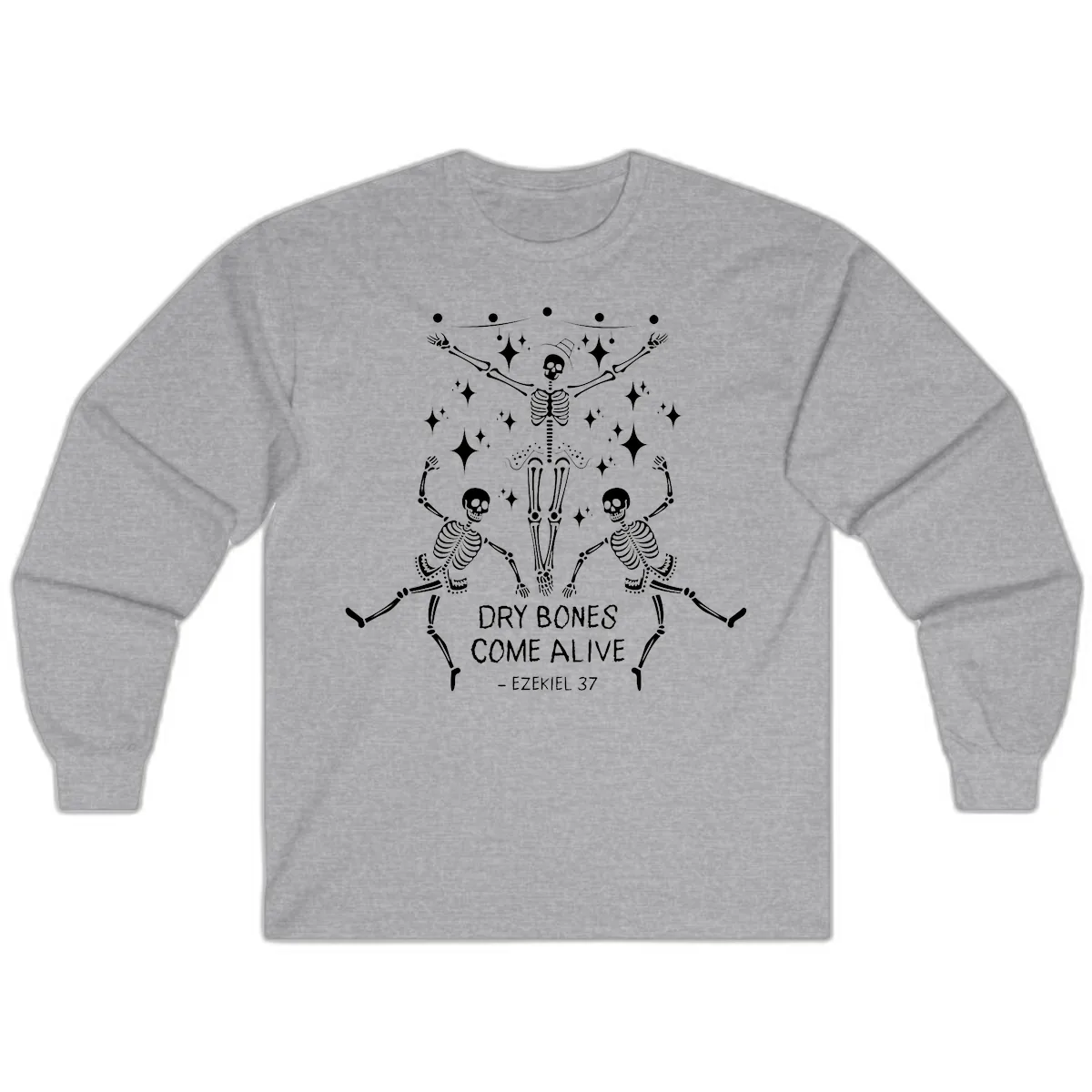 Dry Bones Come Alive Dancing Skeletons Long Sleeve in Sport Grey