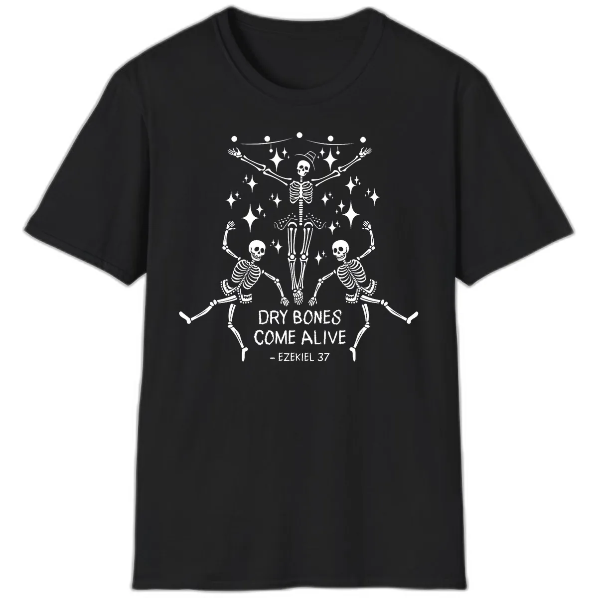 Dry Bones Come Alive Dancing Skeletons T-Shirt in Black
