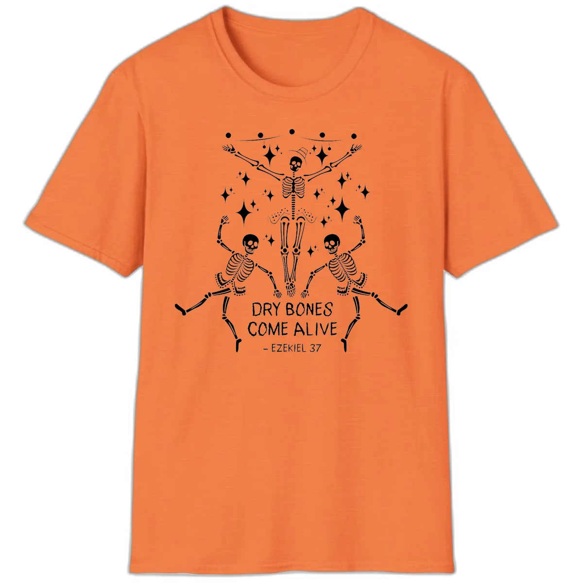 Dry Bones Come Alive Dancing Skeletons T-Shirt in Heather Orange
