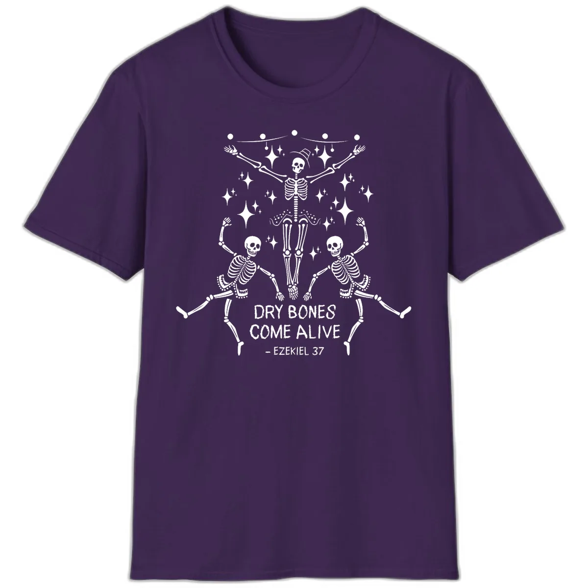 Dry Bones Come Alive Dancing Skeletons T-Shirt in Purple