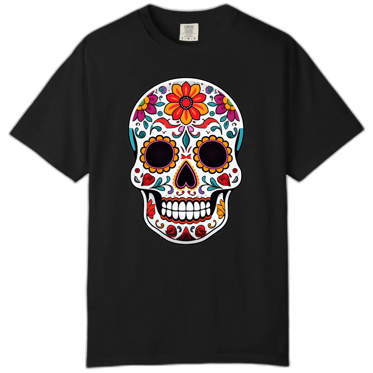 Vibrant Floral Día de los Muertos Sugar Skull Comfort Color in Black