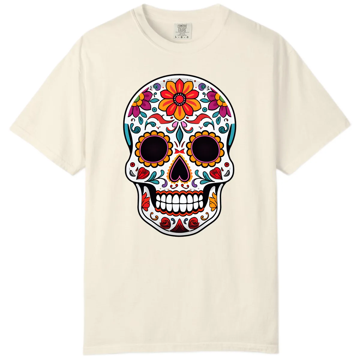 Vibrant Floral Día de los Muertos Sugar Skull Comfort Color in Ivory