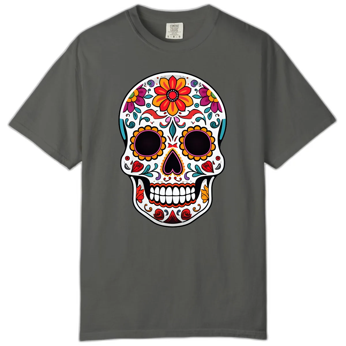 Vibrant Floral Día de los Muertos Sugar Skull Comfort Color in Pepper