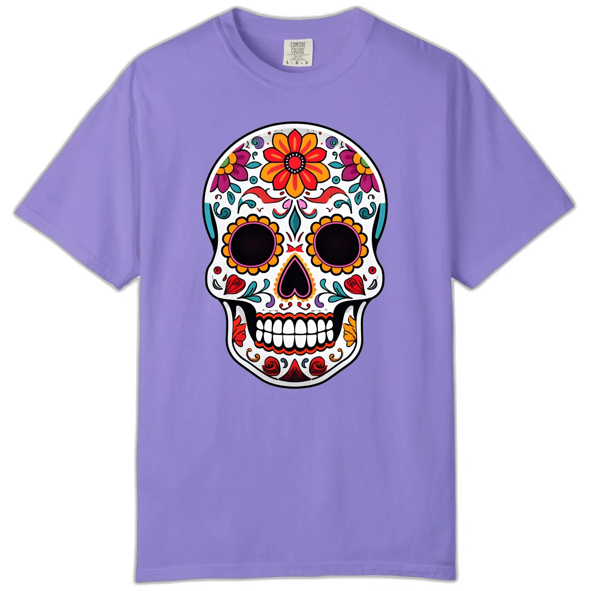 Vibrant Floral Día de los Muertos Sugar Skull Comfort Color in Violet