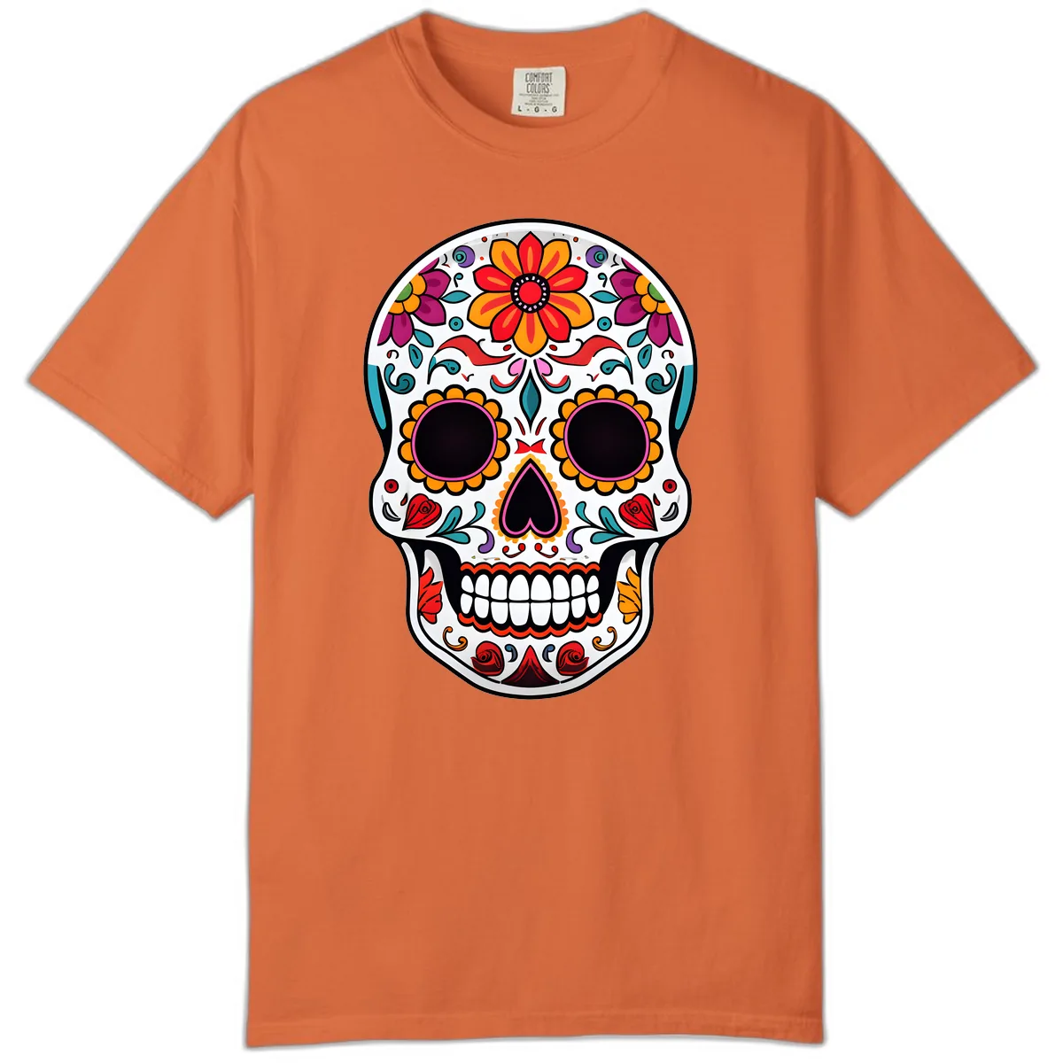 Vibrant Floral Día de los Muertos Sugar Skull Comfort Color in Burnt Orange
