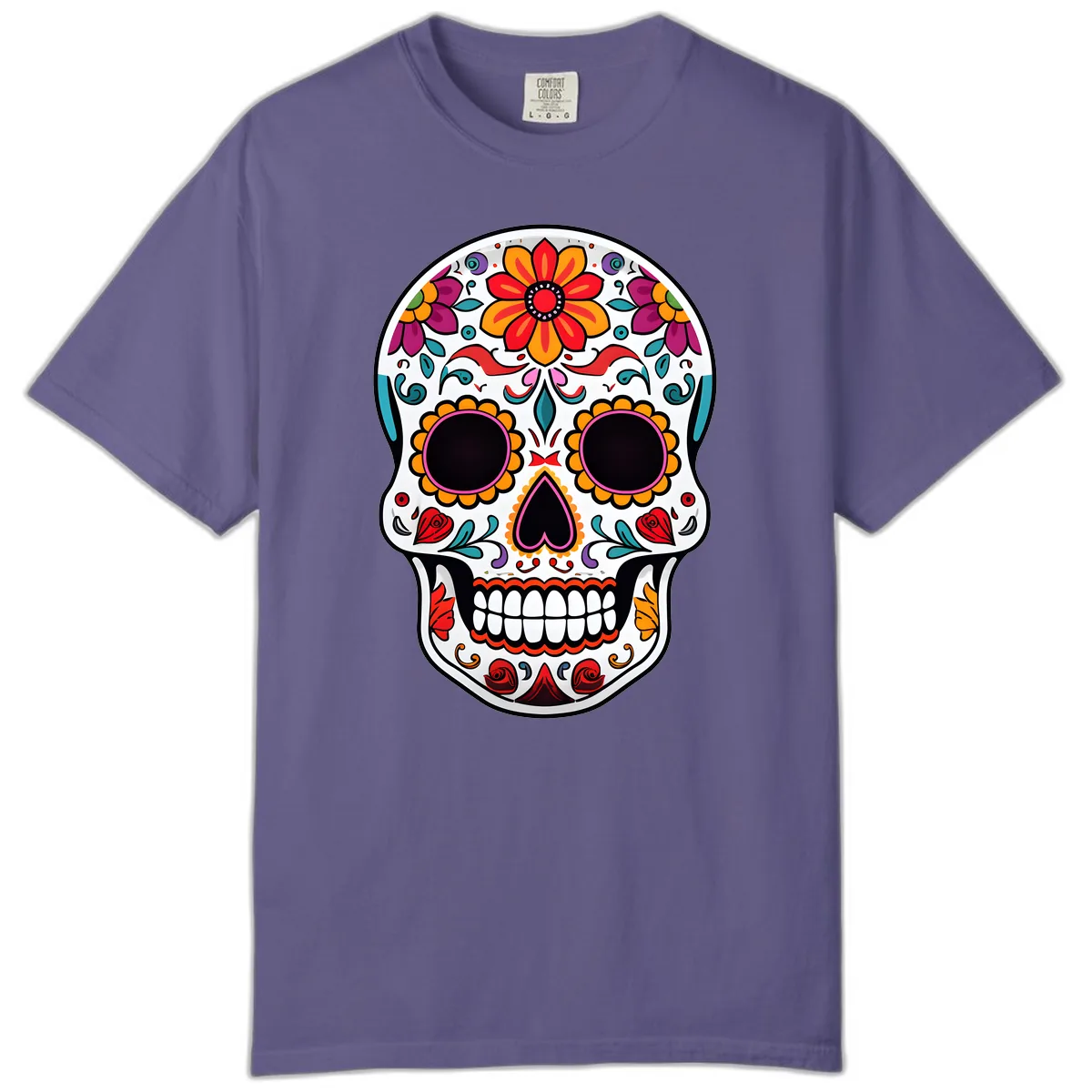 Vibrant Floral Día de los Muertos Sugar Skull Comfort Color in Grape
