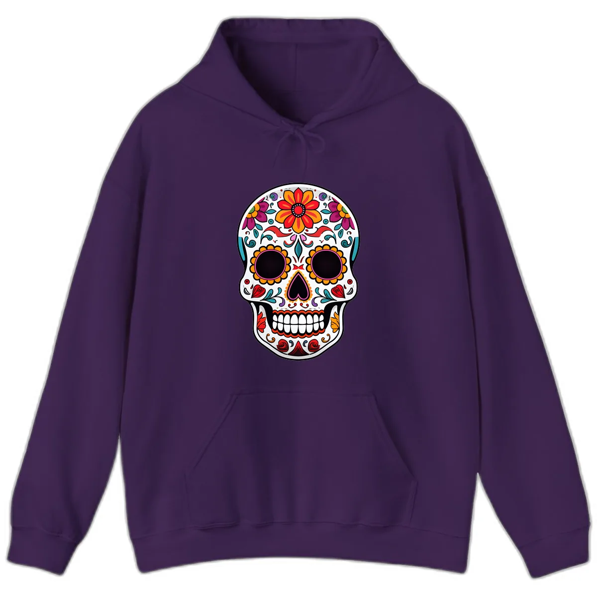 Vibrant Floral Día de los Muertos Sugar Skull Hoodie in Purple
