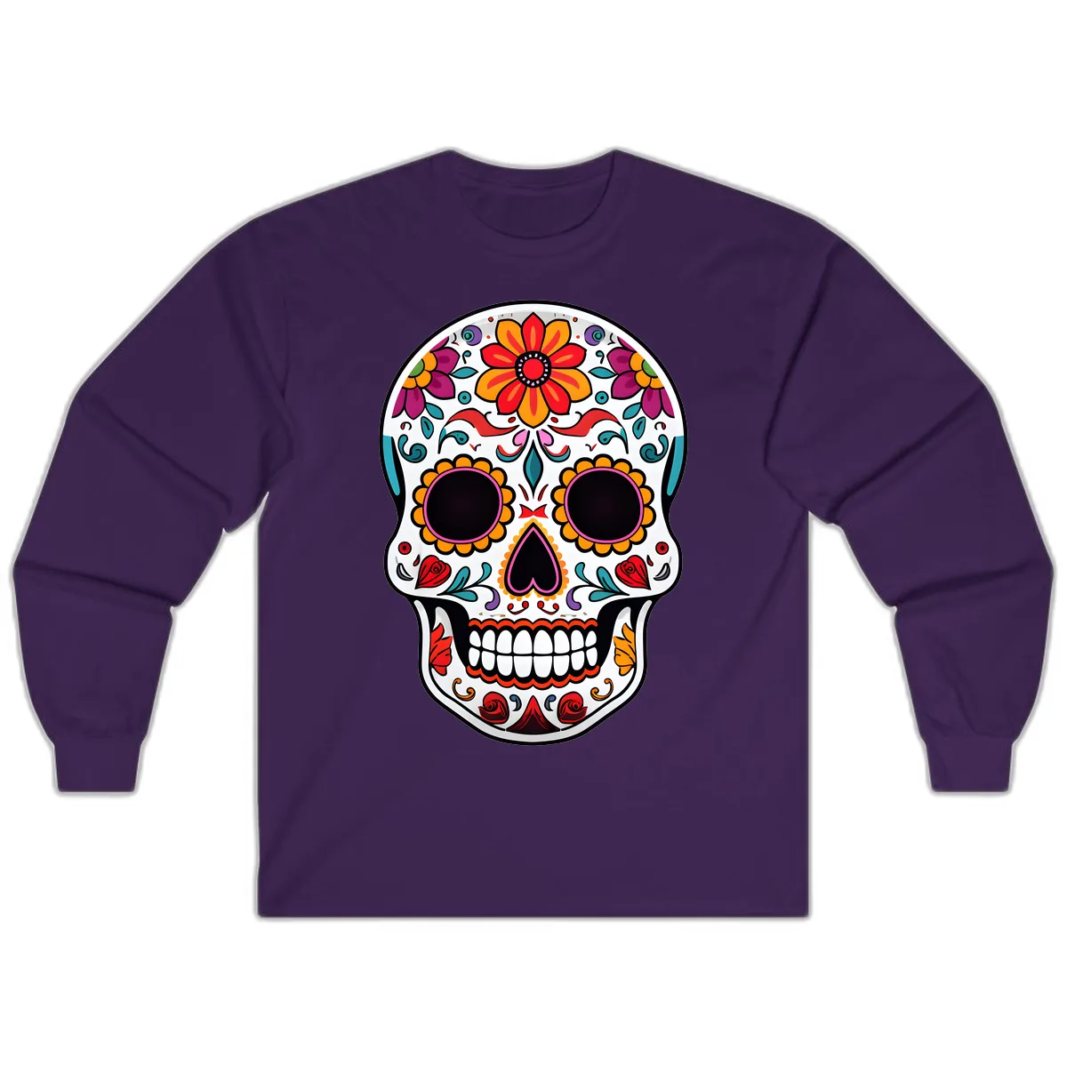 Vibrant Floral Día de los Muertos Sugar Skull Long Sleeve in Purple