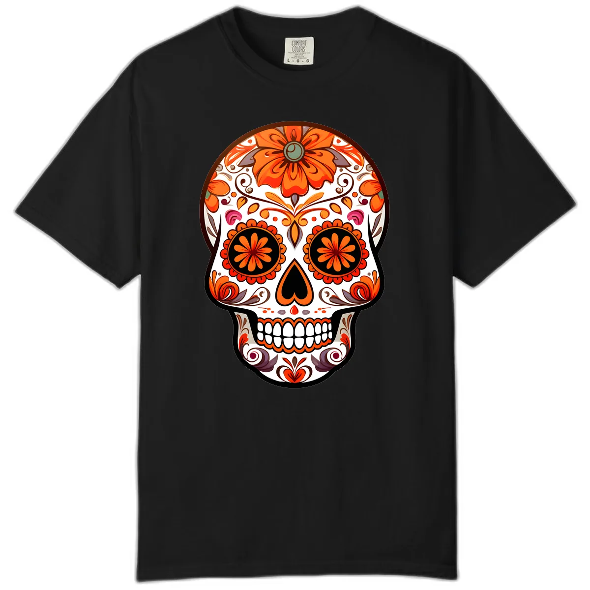 Ornate Floral Calavera Sugar Skull Design Comfort Color in Black
