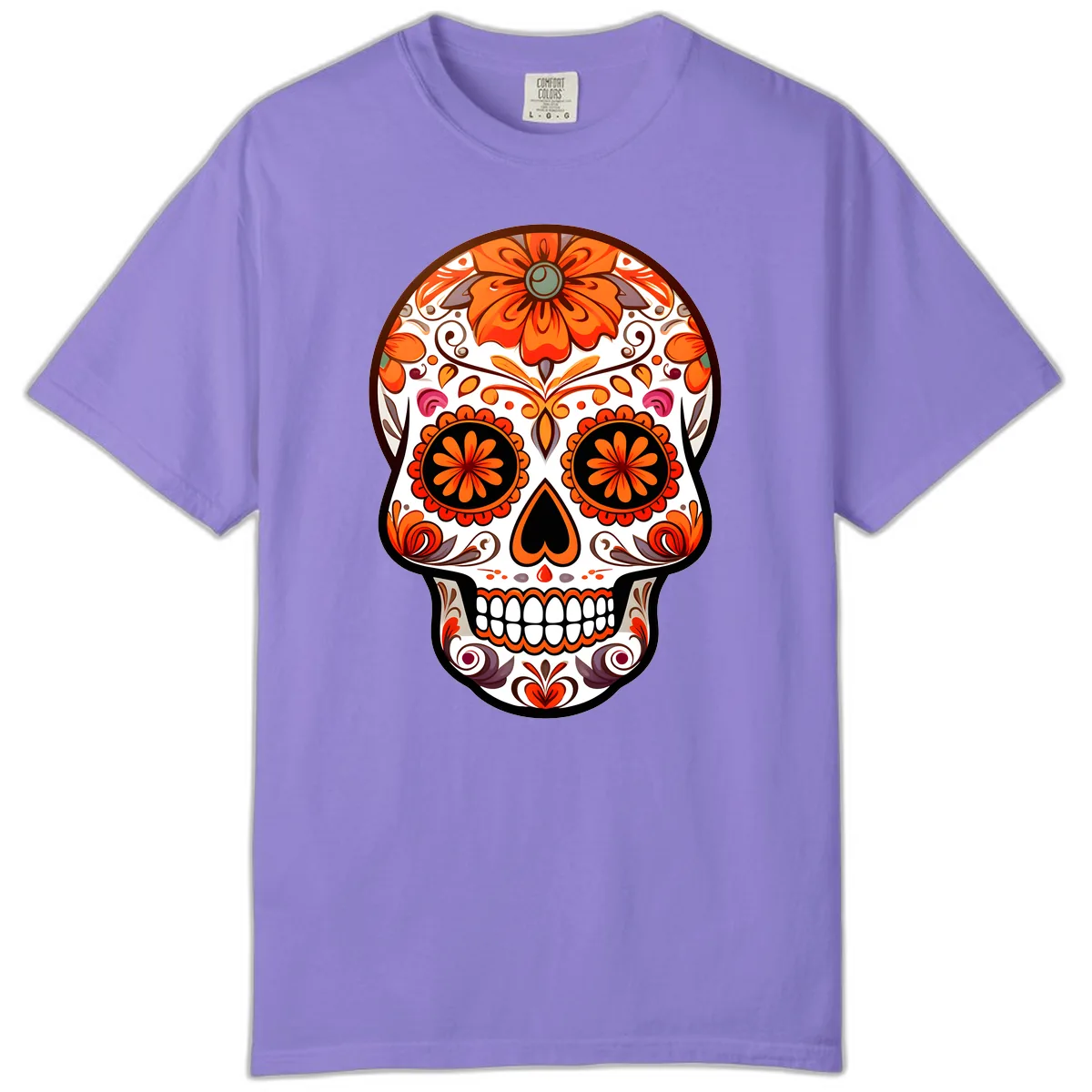 Ornate Floral Calavera Sugar Skull Design Comfort Color in Violet