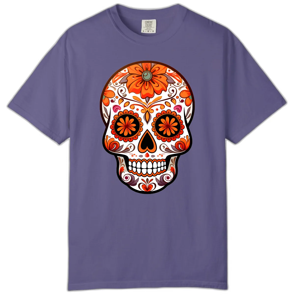 Ornate Floral Calavera Sugar Skull Design Comfort Color in Grape