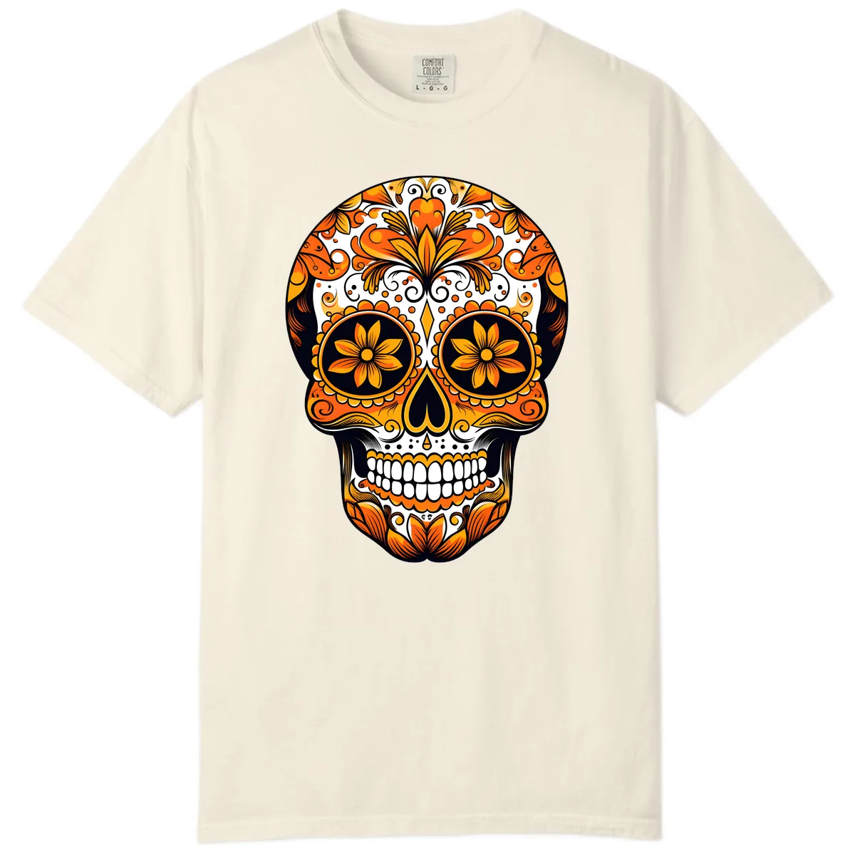 Vibrant Marigold Calavera Skull Illustration Comfort Color in Ivory