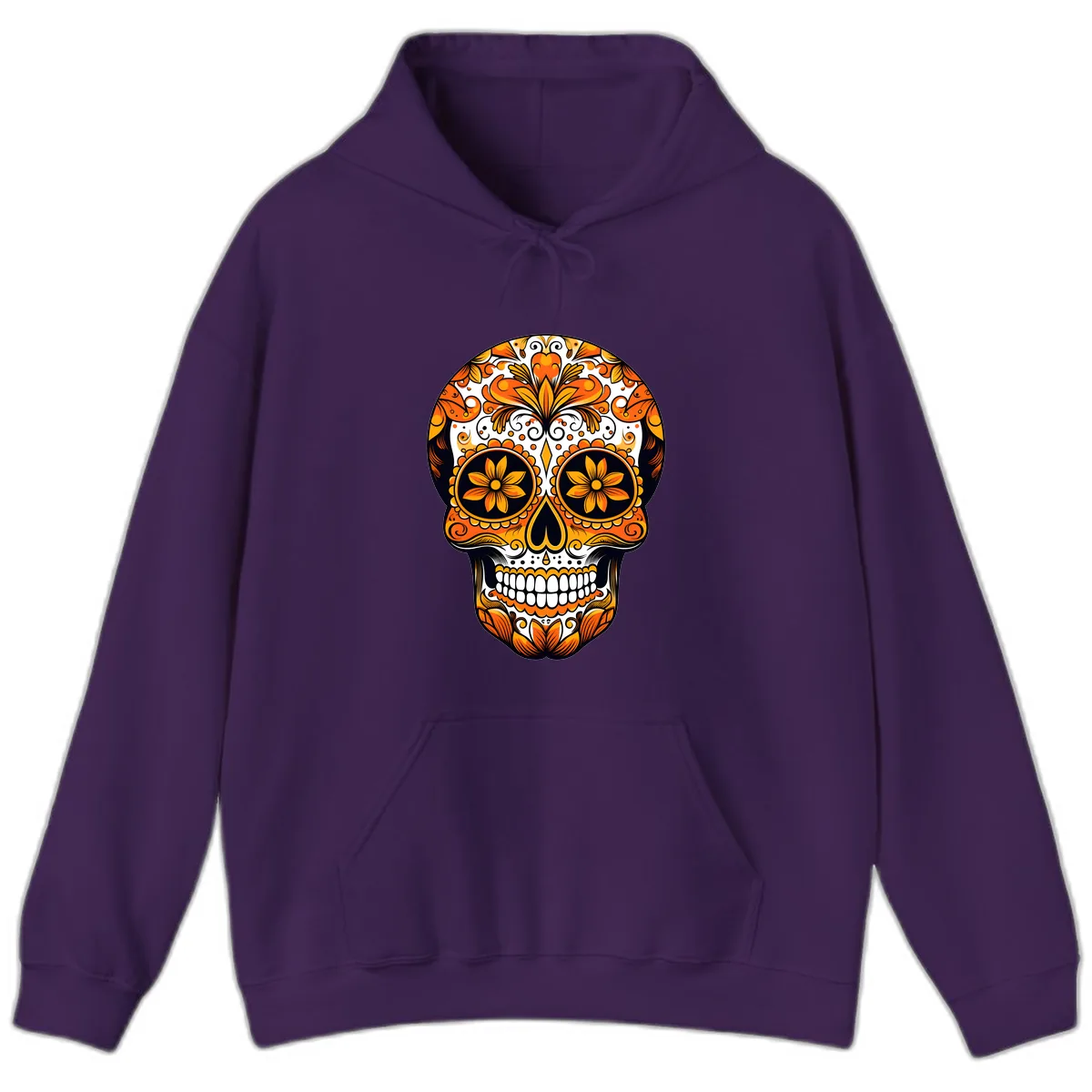 Vibrant Marigold Calavera Skull Illustration Hoodie in Purple