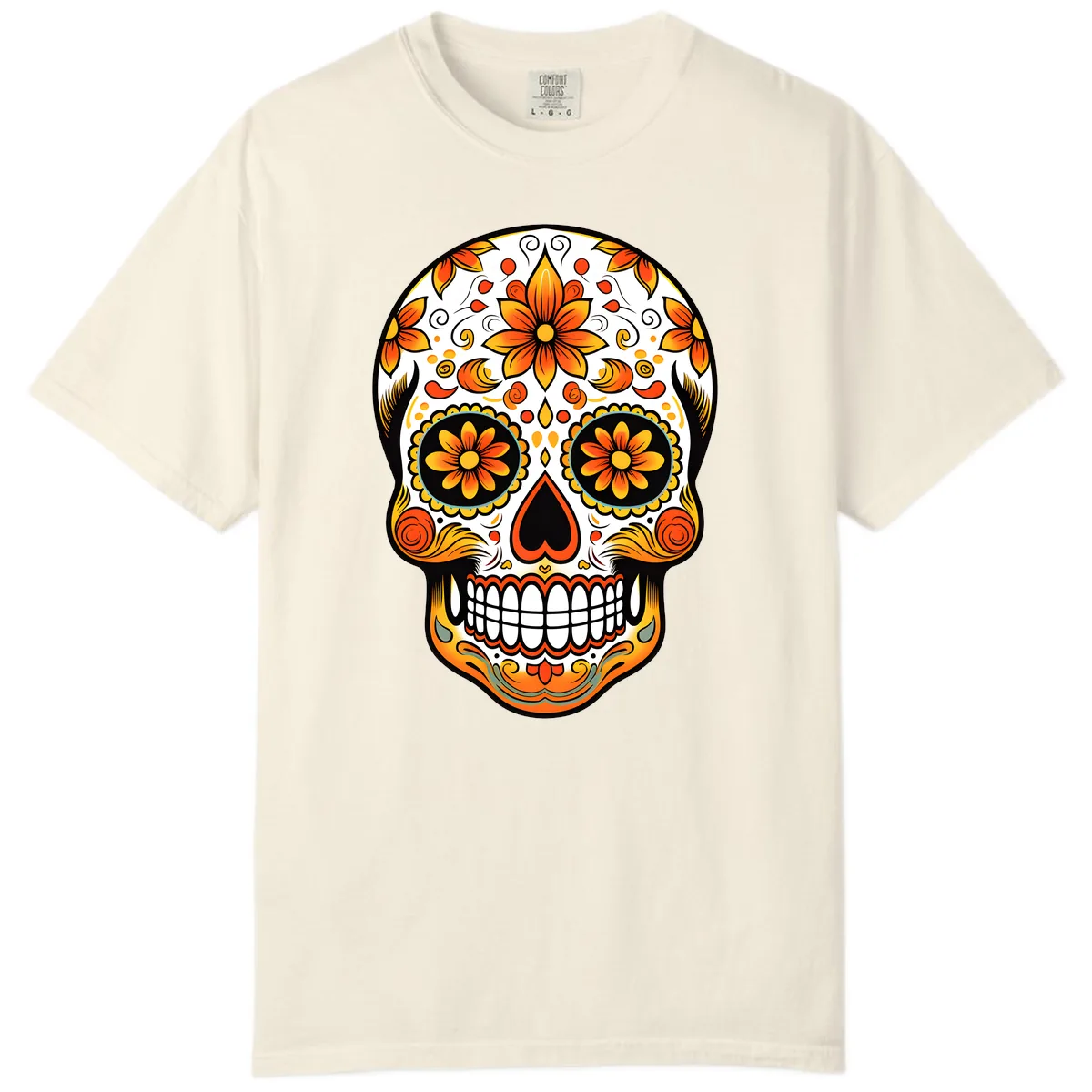 Ornate Marigold Sugar Skull Calavera Comfort Color in Ivory