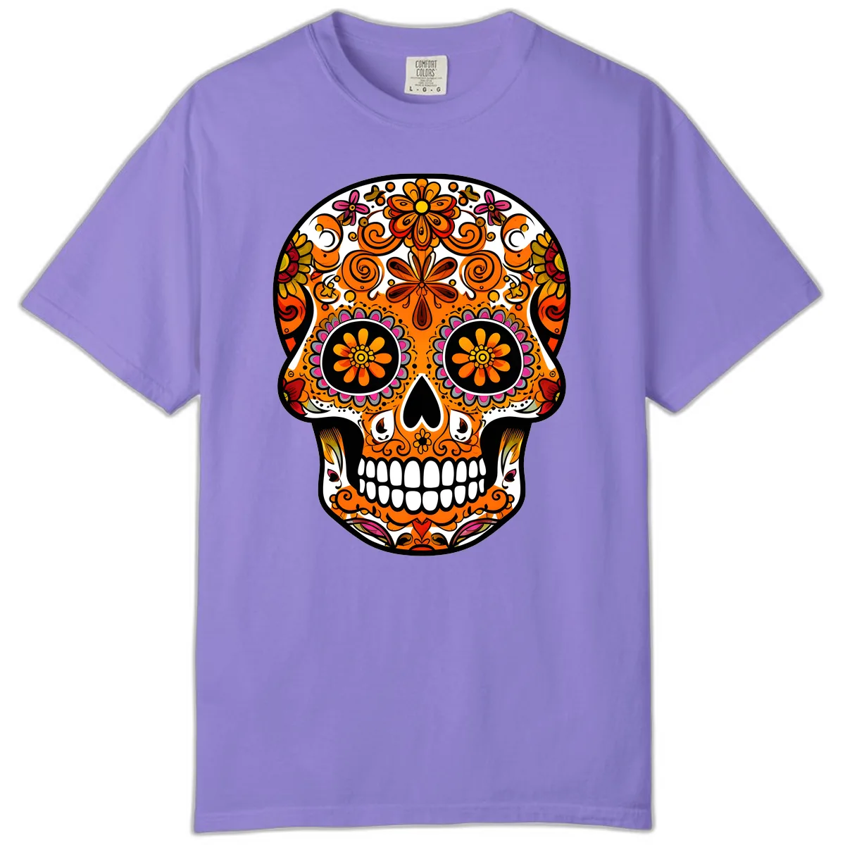 Intricate Floral Calavera Sugar Skull Design Comfort Color in Violet