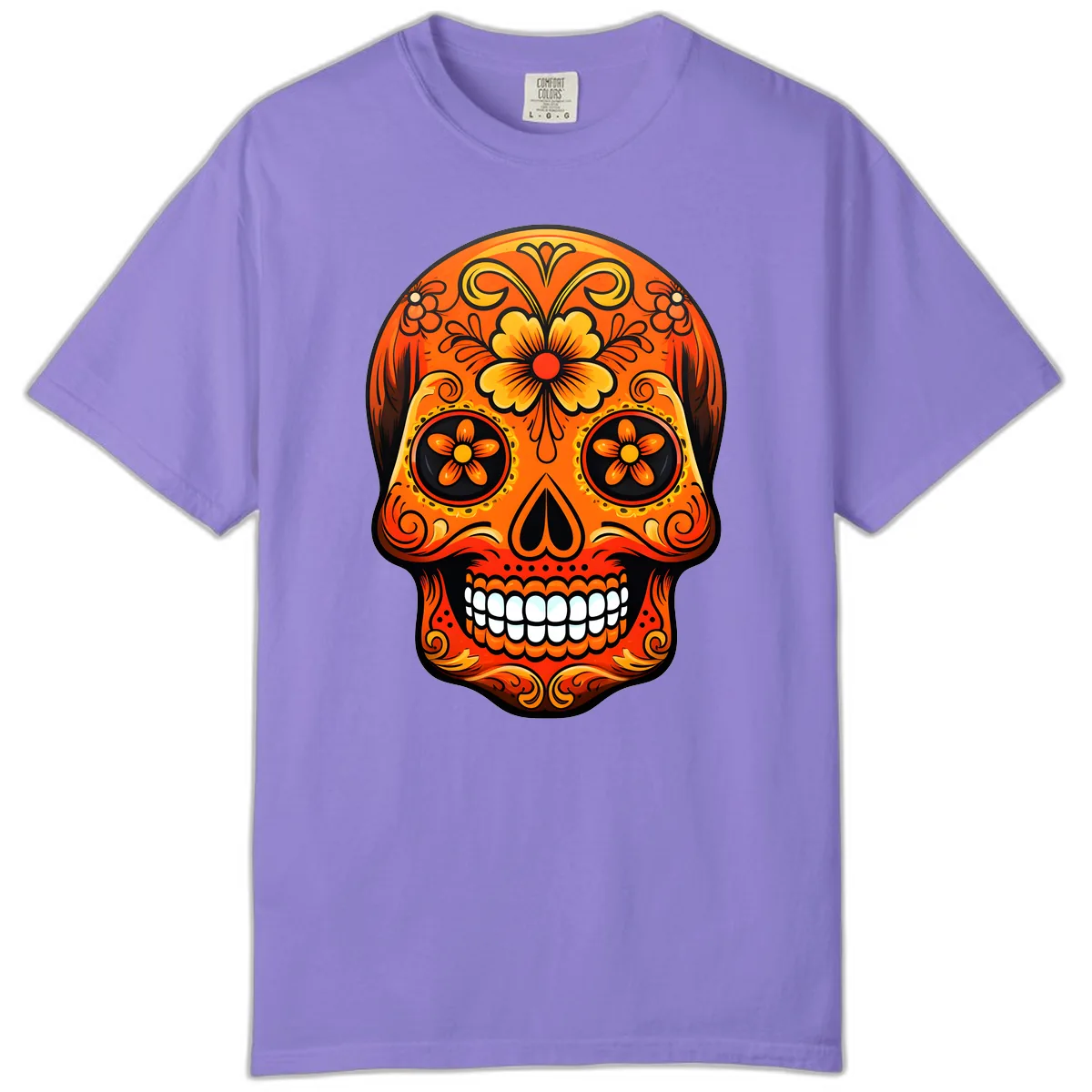 Vibrant Marigold Flower Sugar Skull Art Comfort Color in Violet