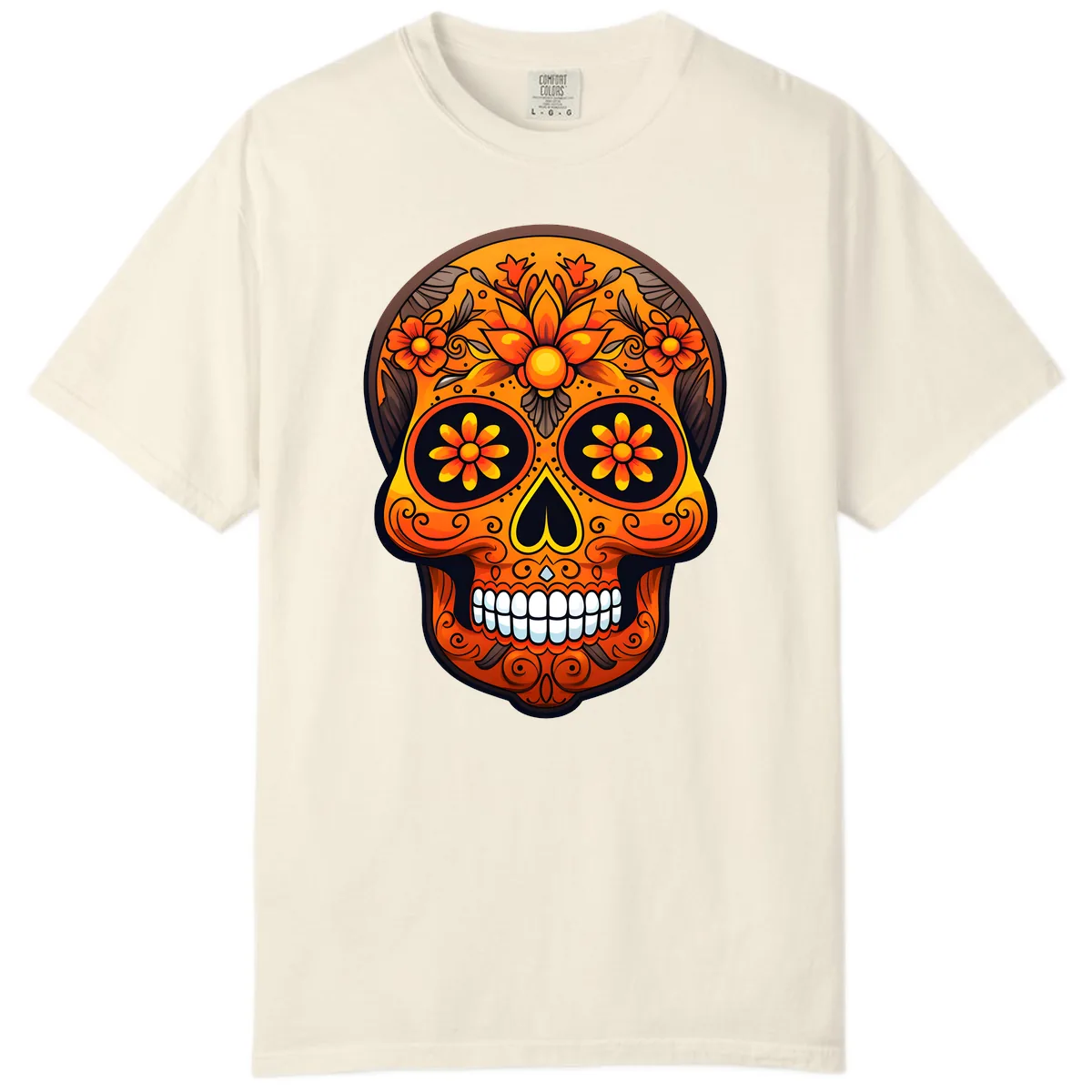 Vibrant Floral Calavera Day of the Dead Skull Comfort Color in Ivory
