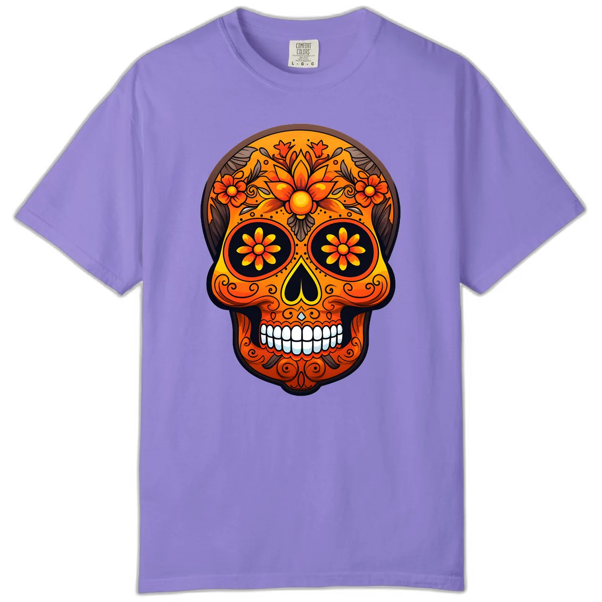 Vibrant Floral Calavera Day of the Dead Skull Comfort Color in Violet