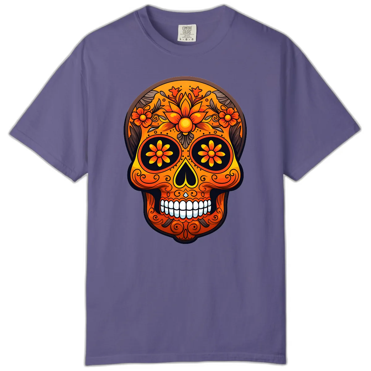 Vibrant Floral Calavera Day of the Dead Skull Comfort Color in Grape