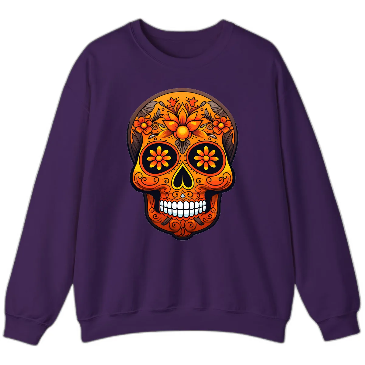 Vibrant Floral Calavera Day of the Dead Skull Sweatshirt in Purple