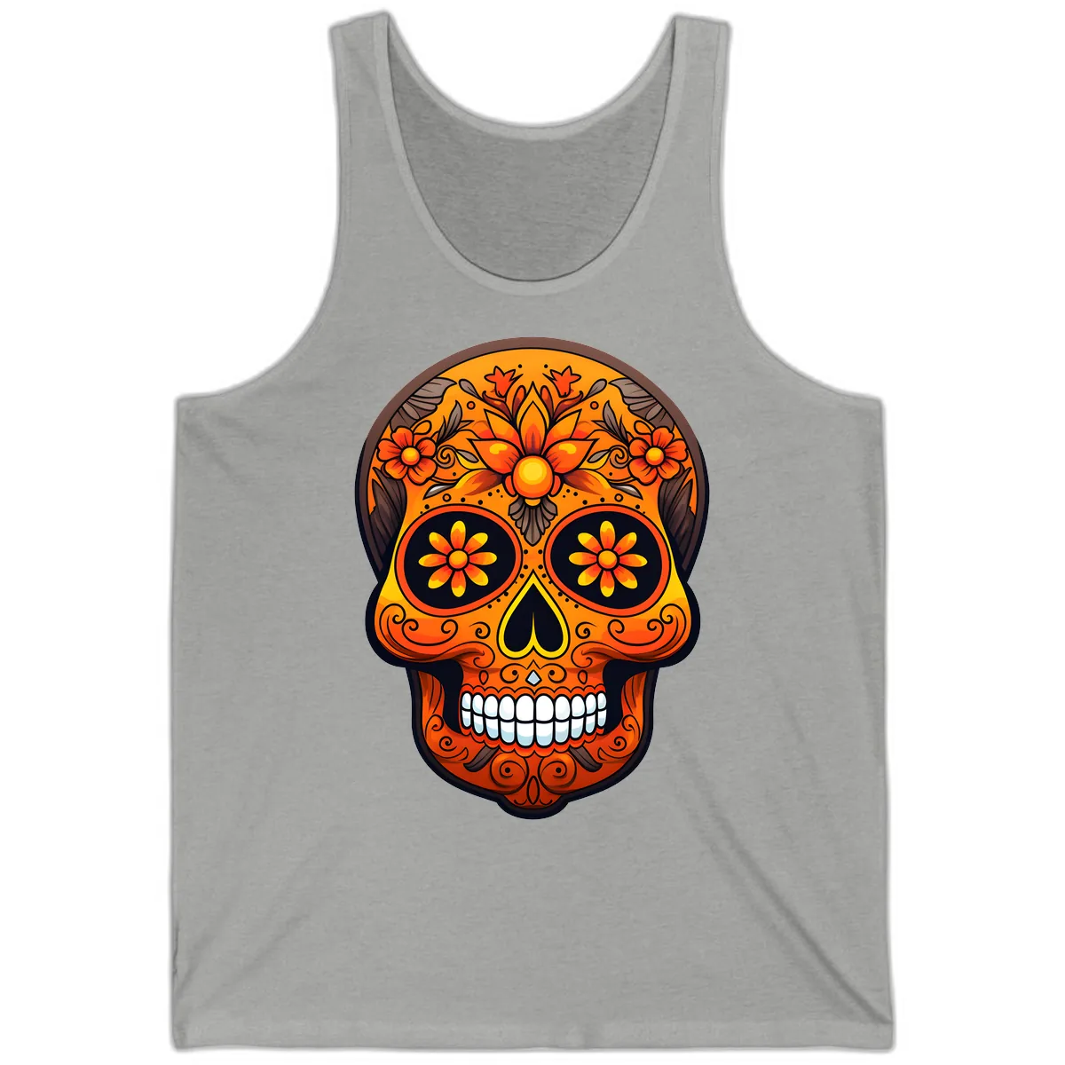 Vibrant Floral Calavera Day of the Dead Skull Tank in Athletic Heather