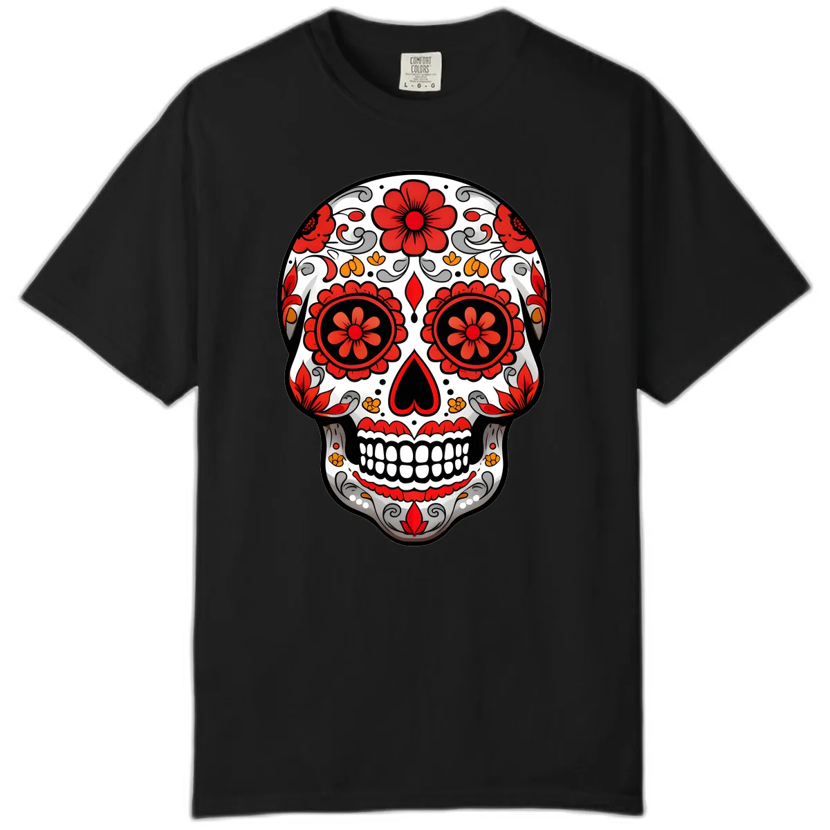 Vibrant Floral Ornate Calavera Sugar Skull Comfort Color in Black