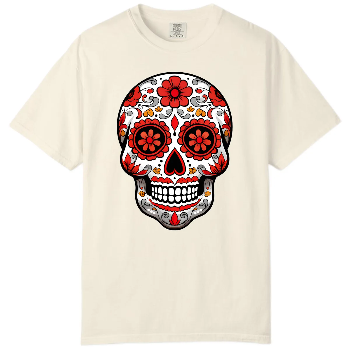 Vibrant Floral Ornate Calavera Sugar Skull Comfort Color in Ivory