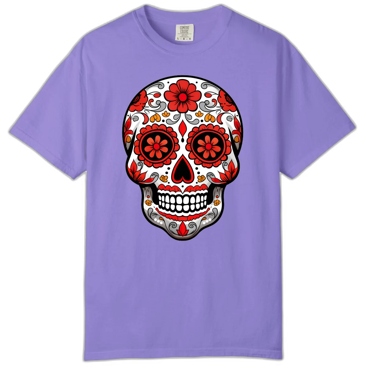 Vibrant Floral Ornate Calavera Sugar Skull Comfort Color in Violet
