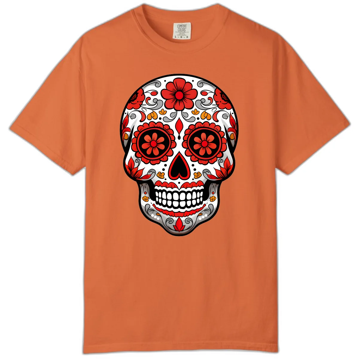 Vibrant Floral Ornate Calavera Sugar Skull Comfort Color in Burnt Orange