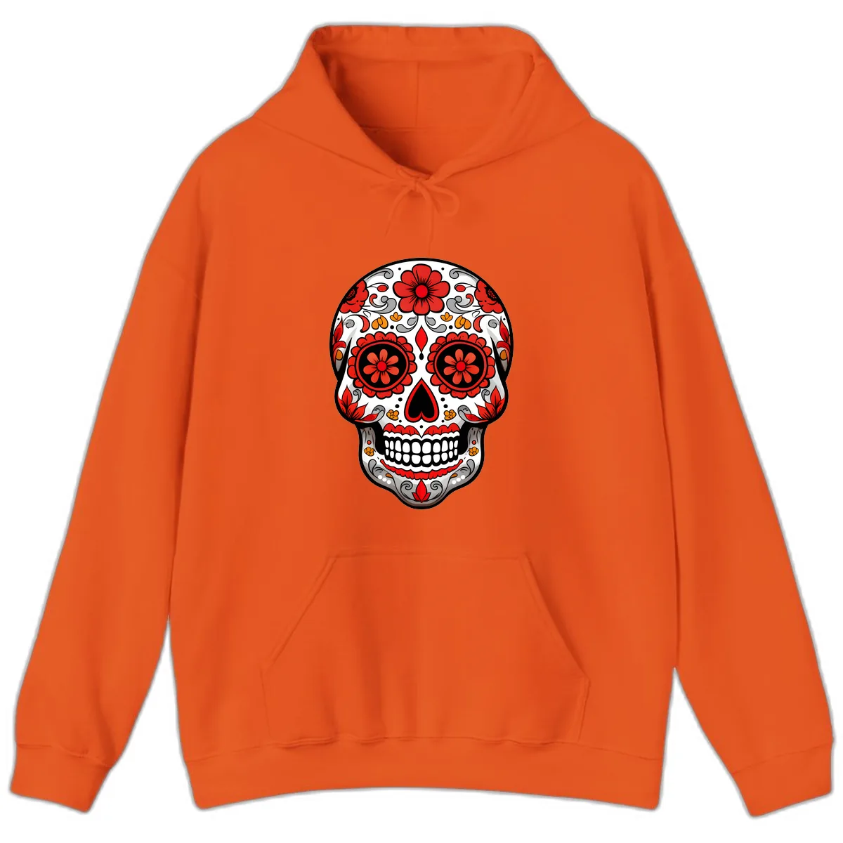 Vibrant Floral Ornate Calavera Sugar Skull Hoodie in Orange