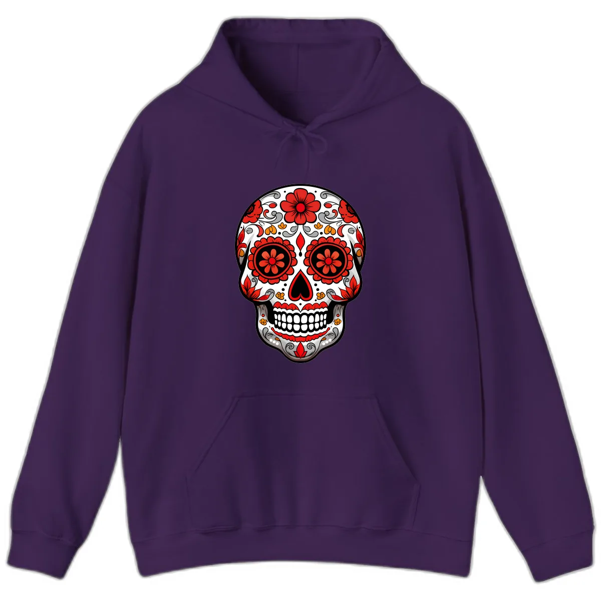 Vibrant Floral Ornate Calavera Sugar Skull Hoodie in Purple