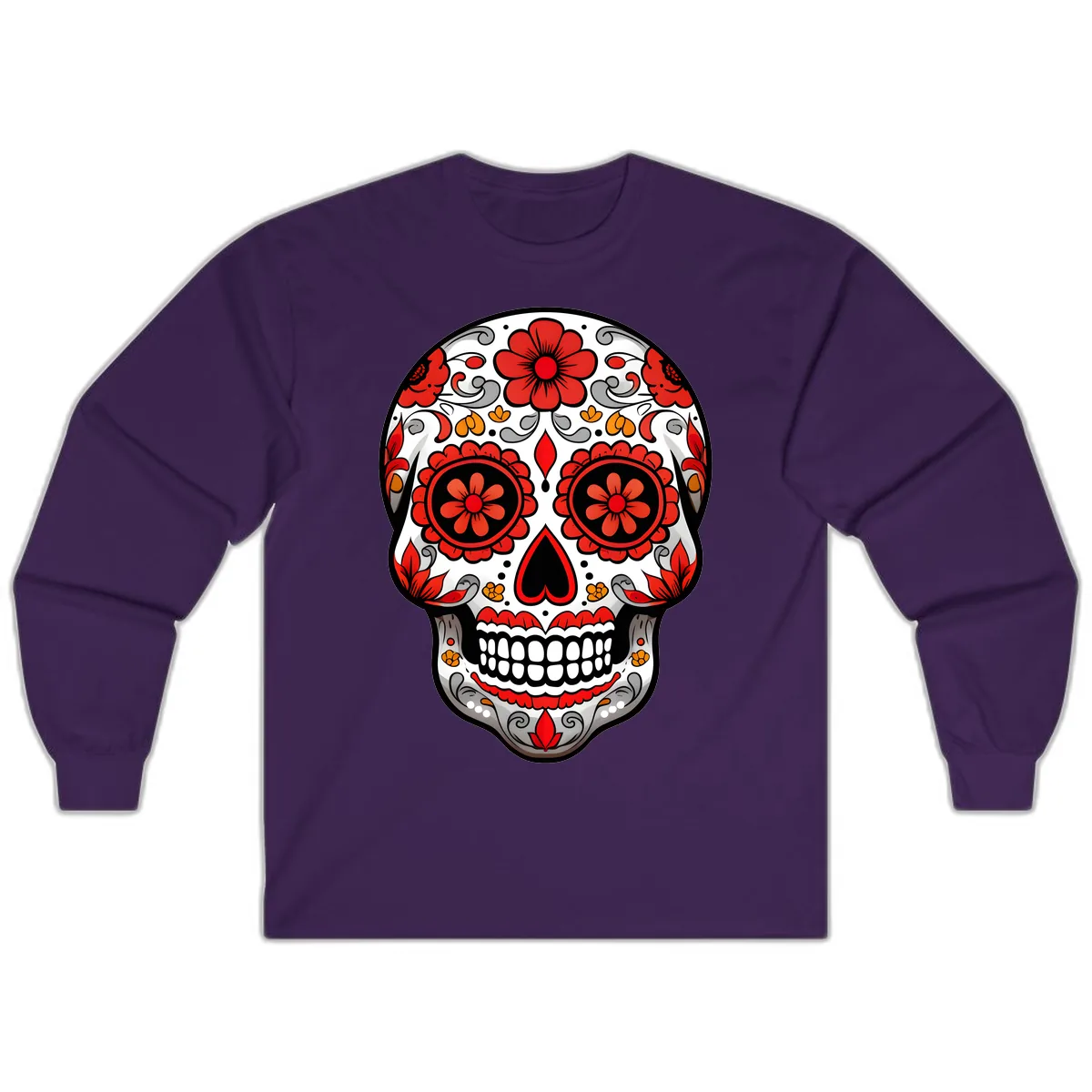 Vibrant Floral Ornate Calavera Sugar Skull Long Sleeve in Purple
