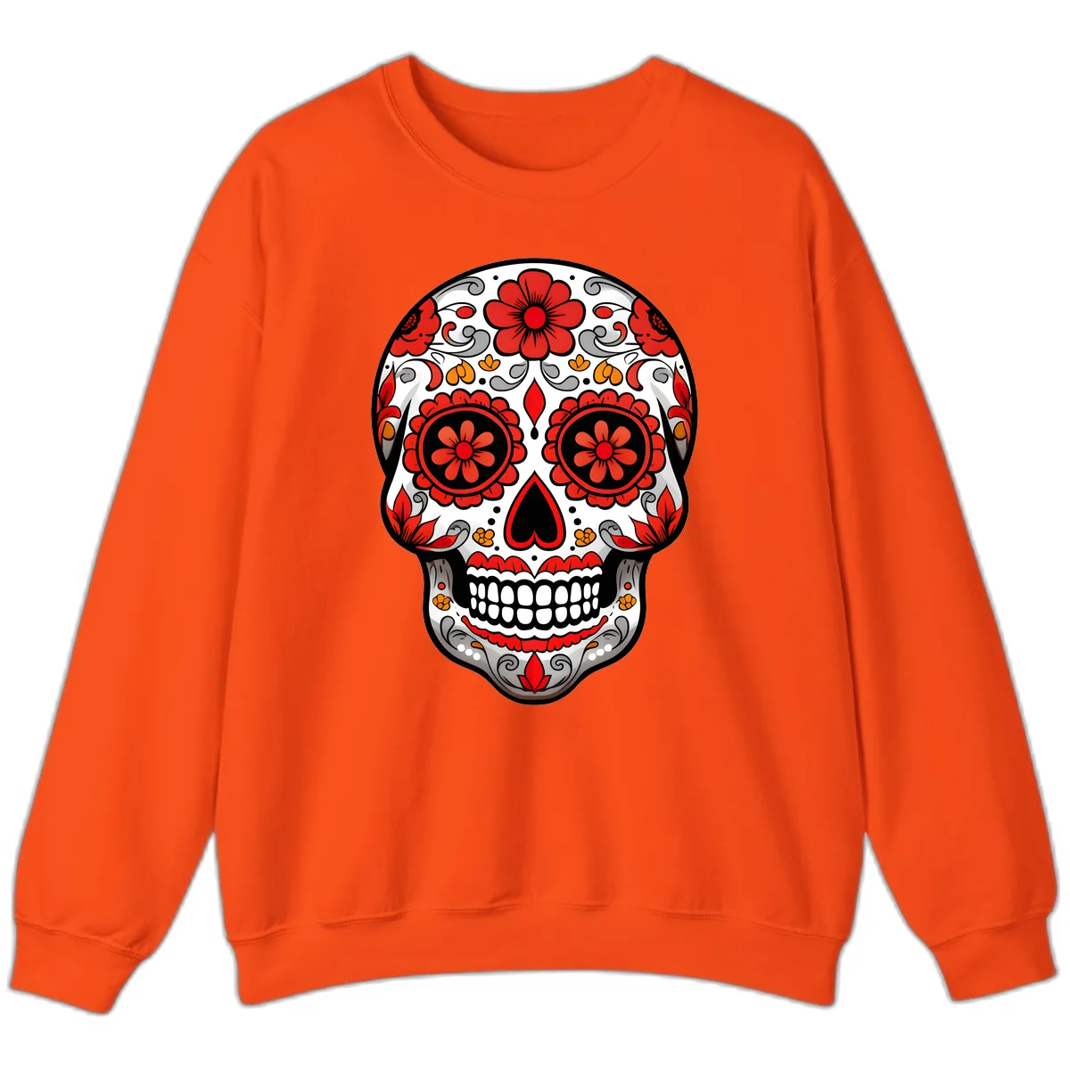 Vibrant Floral Ornate Calavera Sugar Skull Sweatshirt in Orange