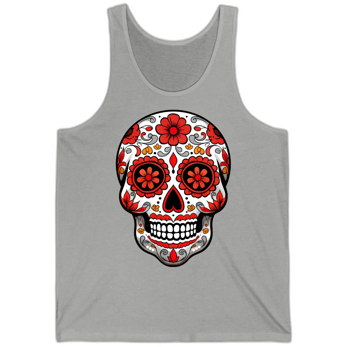 Vibrant Floral Ornate Calavera Sugar Skull Tank in Athletic Heather