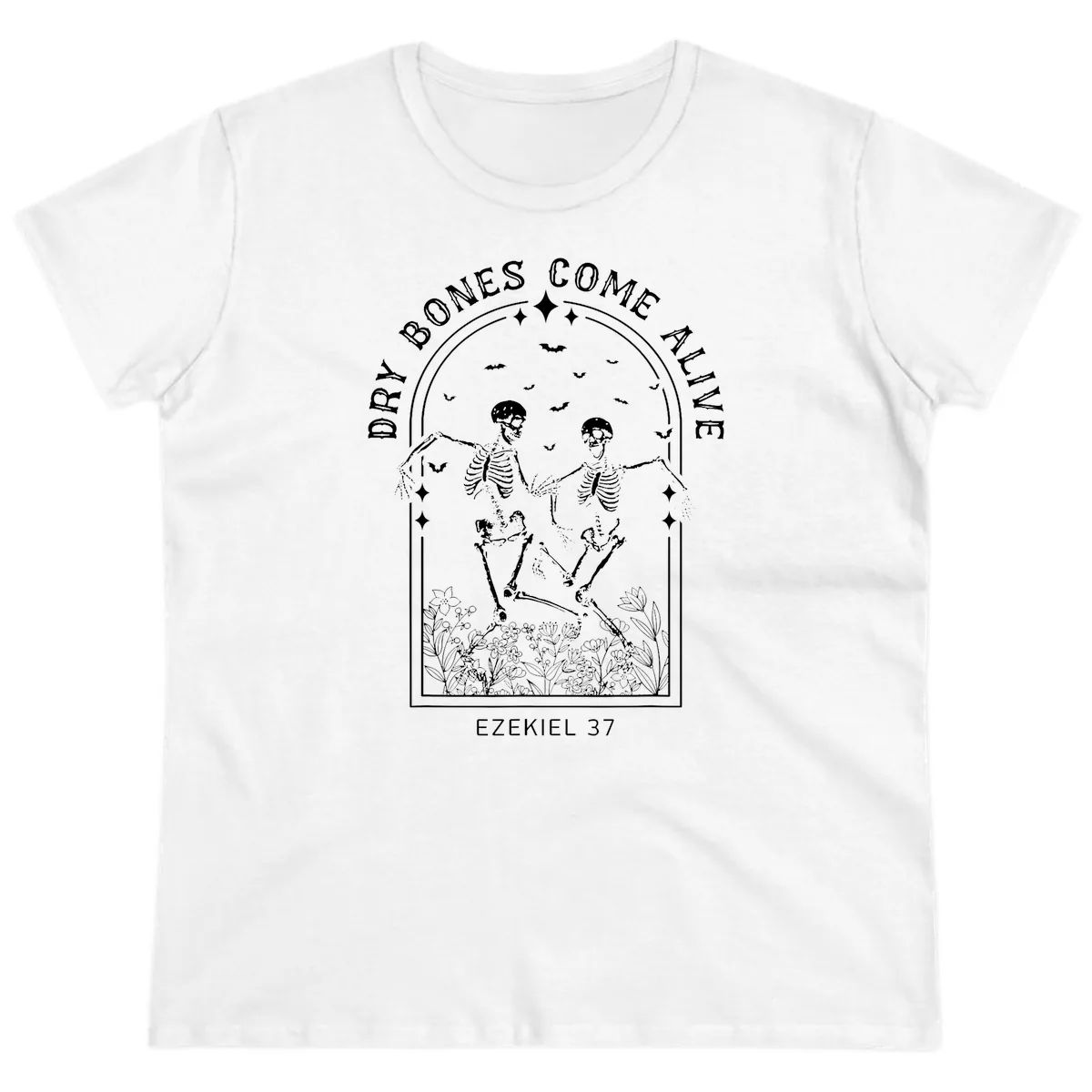 Dry Bones Come Alive Halloween Art Ladies Tee in White