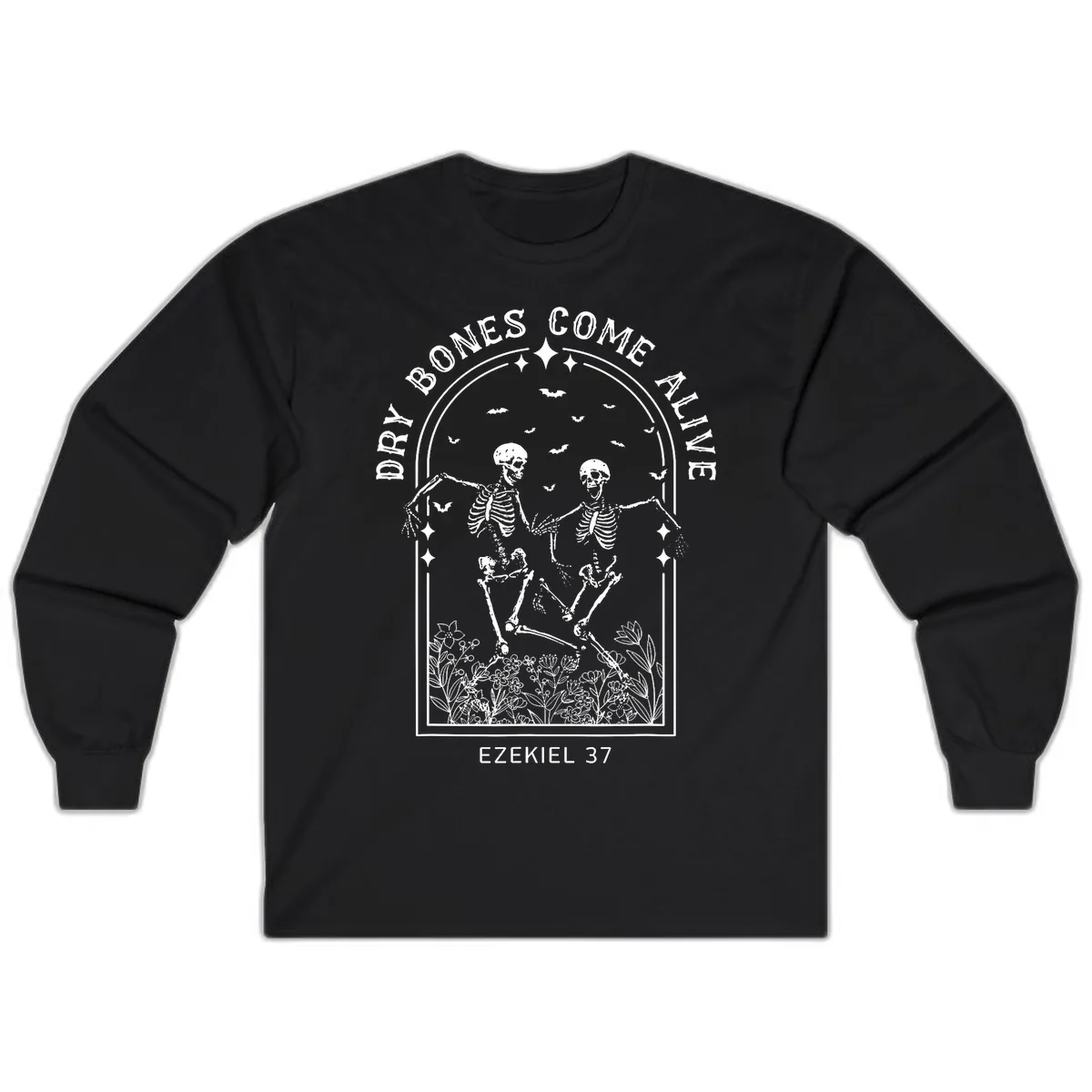 Dry Bones Come Alive Halloween Art Long Sleeve in Black