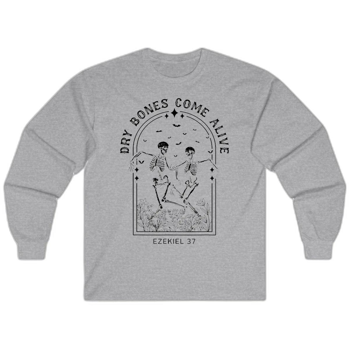 Dry Bones Come Alive Halloween Art Long Sleeve in Sport Grey