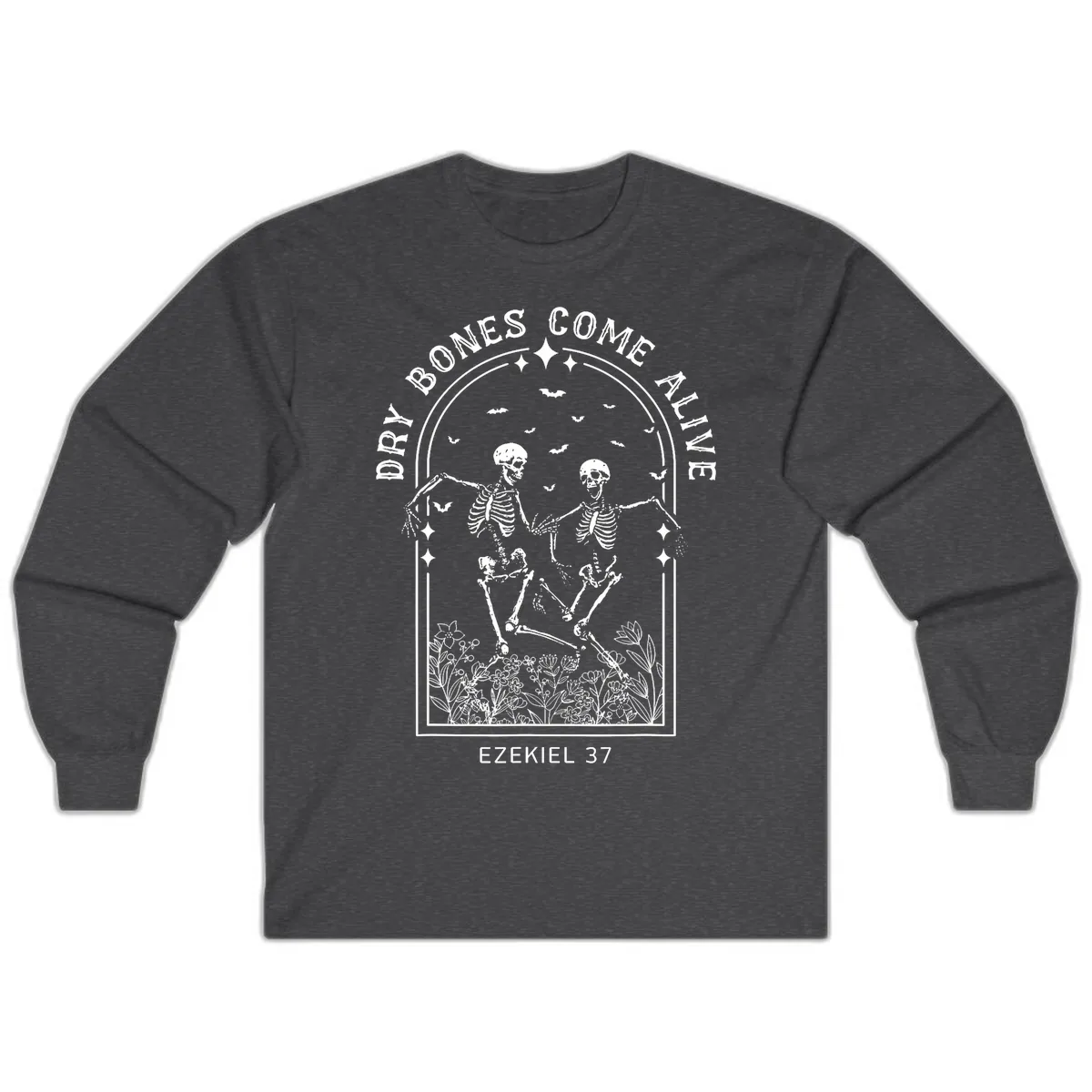 Dry Bones Come Alive Halloween Art Long Sleeve in Dark Heather